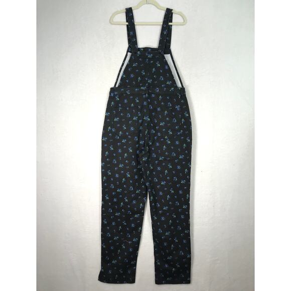 We Wore What Overalls Large Black Ditsy Floral Baggy Denim Stretch Y2K Festival - Picture 7 of 16
